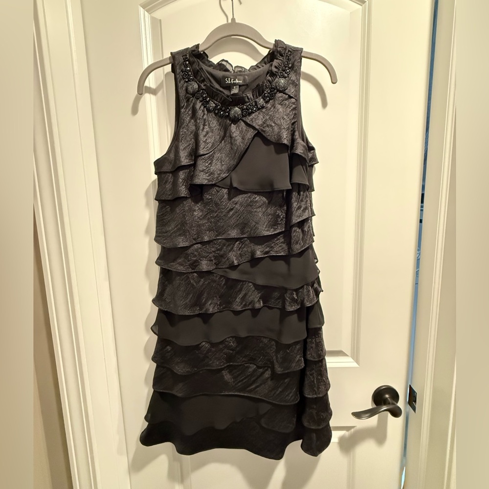 SL Fashions Charcoal Embellished Dress